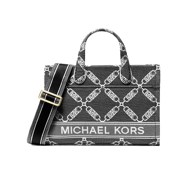 Michael Kors Women's Gigi Small Empire Logo Jacquard Messenger Bag Black White