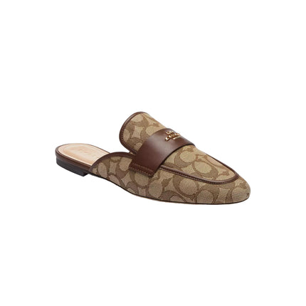 Coach Women's Samie Slide In Signature Jacquard Khaki/Dark Saddle