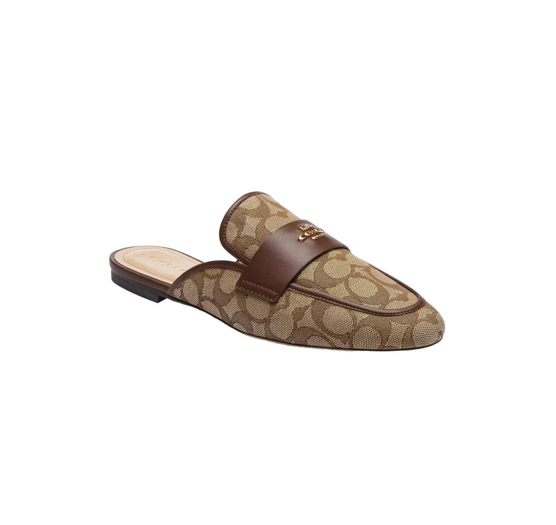 Coach Women's Samie Slide In Signature Jacquard Khaki/Dark Saddle