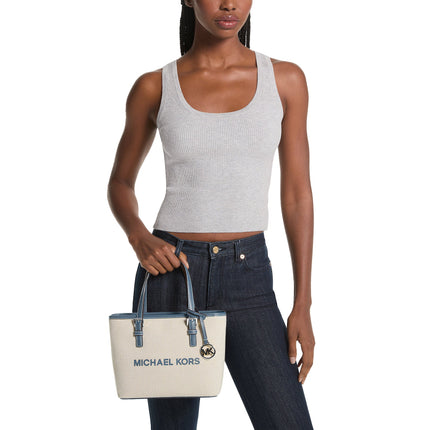 Michael Kors Women's Jet Set Travel Extra-Small Canvas Top-Zip Tote Bag Denim