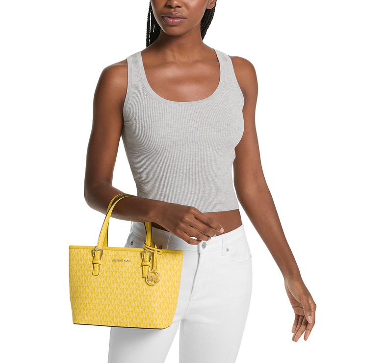 Michael Kors Women's Jet Set Travel Extra Small Logo Top Zip Tote Bag Golden Yellow