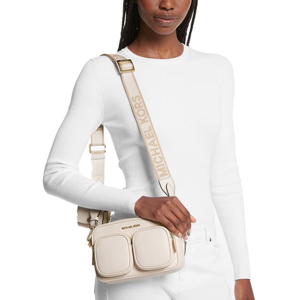 Michael Kors Women's Jet Set Medium Leather Crossbody Bag with Case for Apple Airpods Pro Cream/Gold