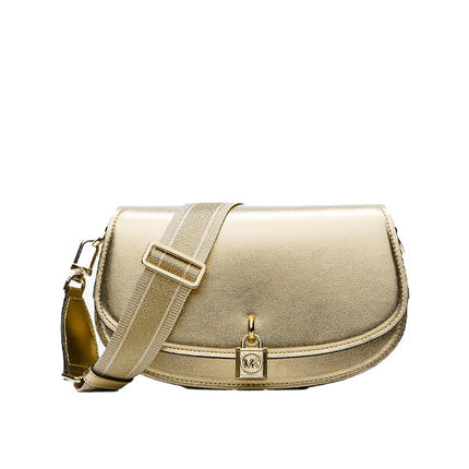 Michael Kors Women's Mila Medium Metallic Leather Messenger Bag Pale Gold