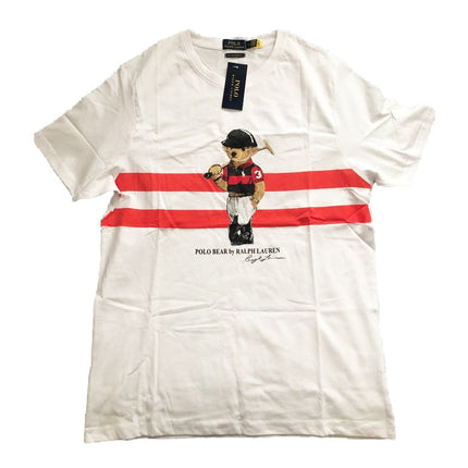 Polo Ralph Lauren Men's Polo Bear Red Striped Tee White - Hemen Kargoda