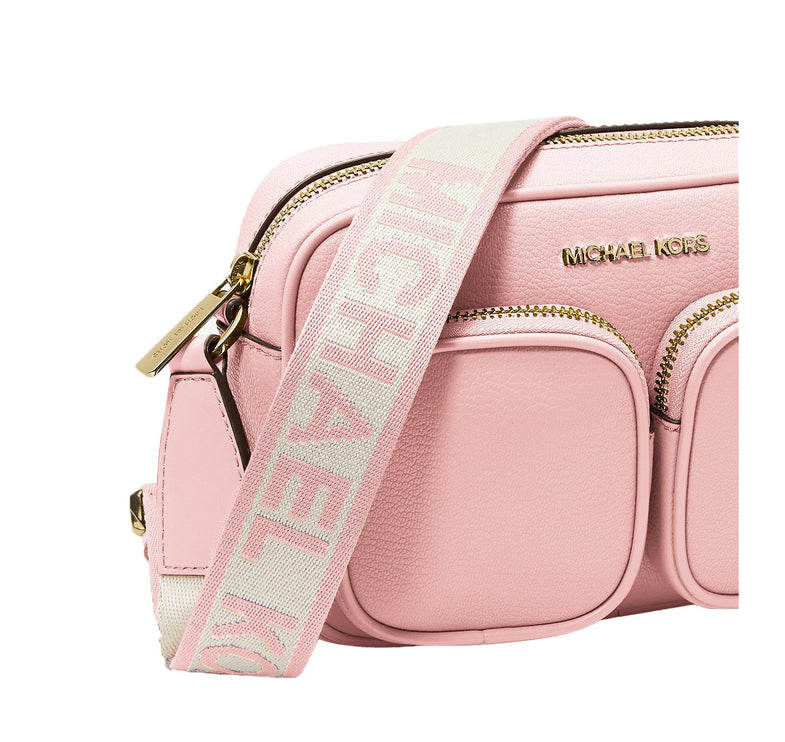 Michael Kors Women's Jet Set Medium Leather Crossbody Bag with Case for Apple Airpods Pro Powder Blush/Gold