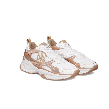 Stuart Weitzman Women's SW Trainer Calf Leather/Mesh/White/Tobacco