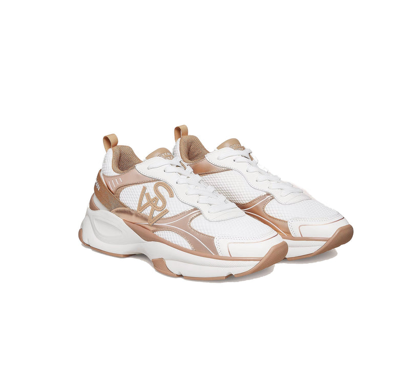 Stuart Weitzman Women's SW Trainer Calf Leather/Mesh/White/Tobacco