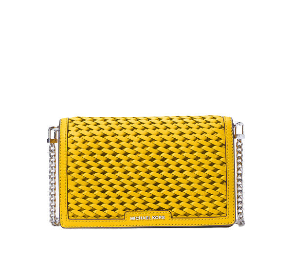 Michael Kors Women's Jet Set Medium Hand-Woven Leather Crossbody Bag Bright Dandelion