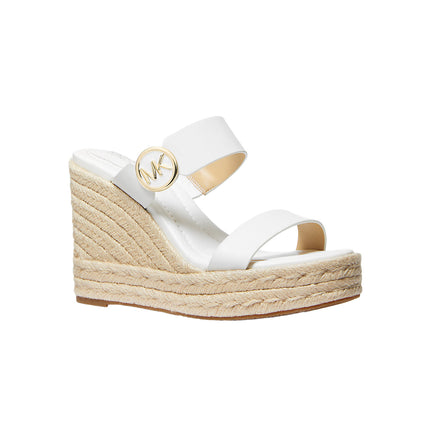 Michael Kors Women's Lucinda Leather Wedge Sandal Optic White