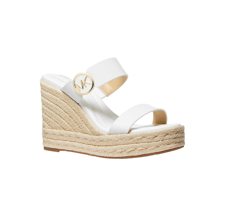 Michael Kors Women's Lucinda Leather Wedge Sandal Optic White