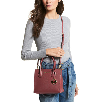 Michael Kors Women's Mercer Medium Pebbled Leather Crossbody Bag Dark Cherry