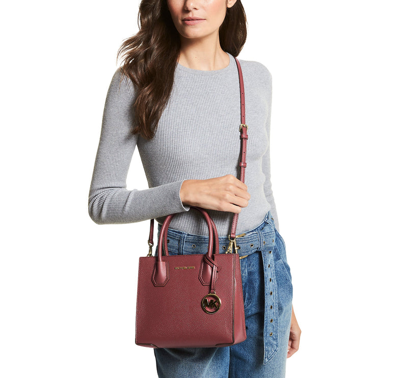 Michael Kors Women's Mercer Medium Pebbled Leather Crossbody Bag Dark Cherry