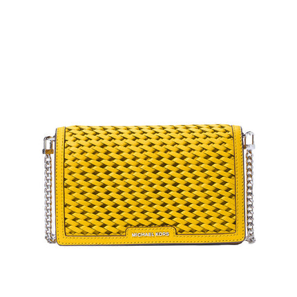 Michael Kors Women's Jet Set Medium Hand-Woven Leather Crossbody Bag Bright Dandelion