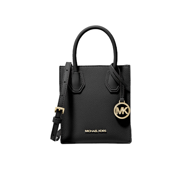 Michael Kors Women's Mercer Extra Small Pebbled Leather Crossbody Bag Black/Gold