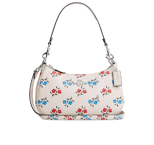 Coach Women's Teri Shoulder Bag With Floral Print Silver/Chalk Multi