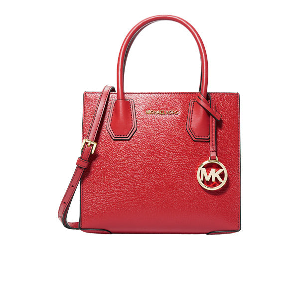 Michael Kors Women's Mercer Medium Pebbled Leather Crossbody Bag Bright Red - Ready to Ship