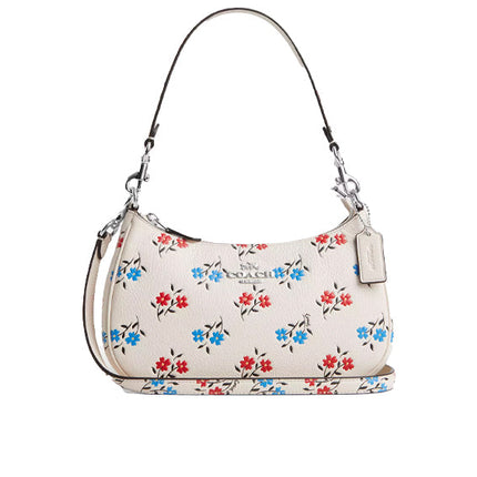 Coach Women's Teri Shoulder Bag With Floral Print Silver/Chalk Multi