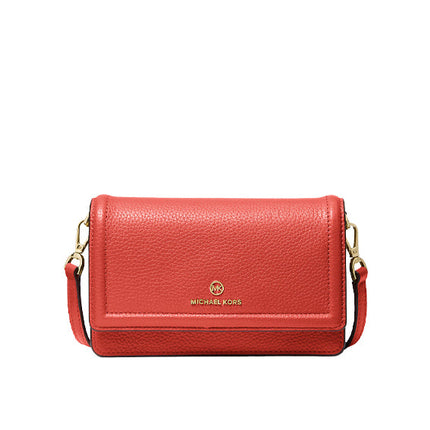 Michael Kors Women's Jet Set Small Pebbled Leather Smartphone Convertible Crossbody Bag Spiced Coral