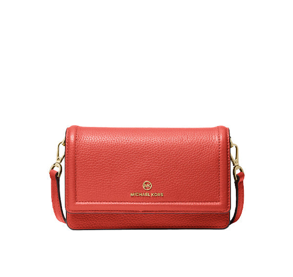 Michael Kors Women's Jet Set Small Pebbled Leather Smartphone Convertible Crossbody Bag Spiced Coral