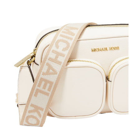 Michael Kors Women's Jet Set Medium Leather Crossbody Bag with Case for Apple Airpods Pro Cream/Gold