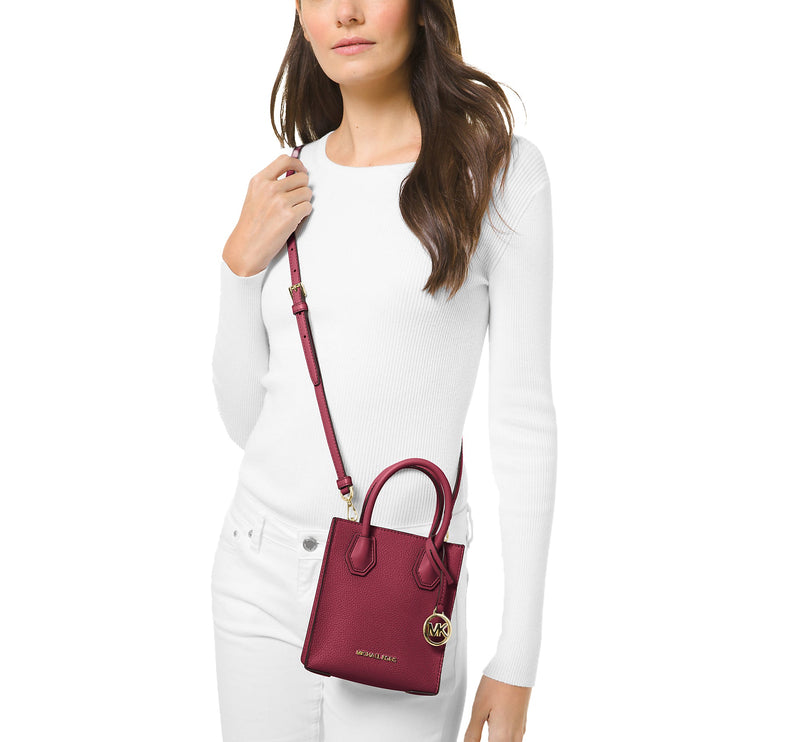 Michael Kors Women's Mercer Extra Small Pebbled Leather Crossbody Bag Mulberry