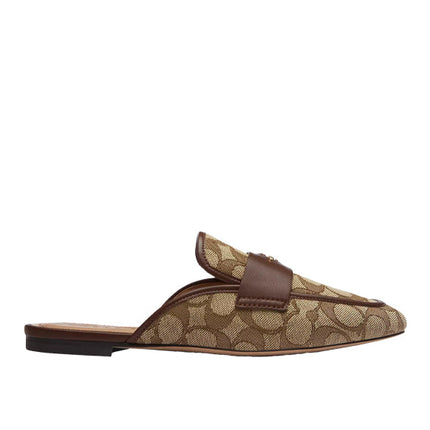 Coach Women's Samie Slide In Signature Jacquard Khaki/Dark Saddle