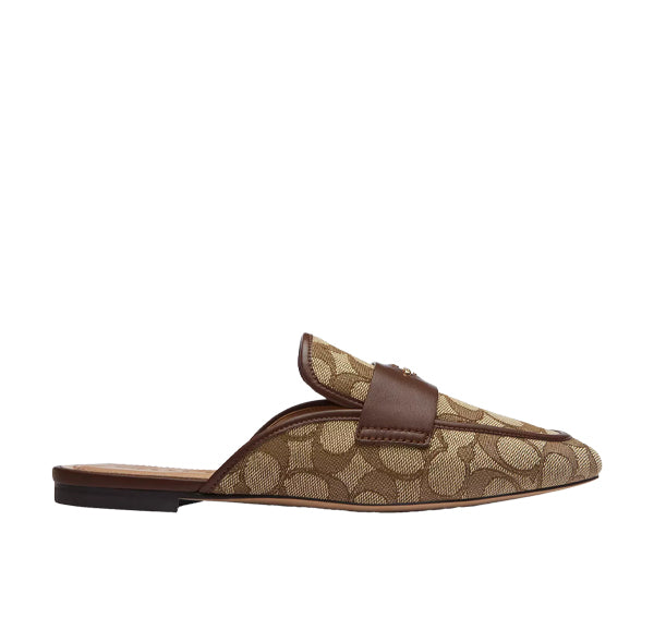 Coach Women's Samie Slide In Signature Jacquard Khaki/Dark Saddle