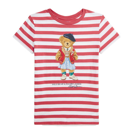 Polo Ralph Lauren Girl's Striped Polo Bear Cotton Jersey Tee Nantucket Red Stripe