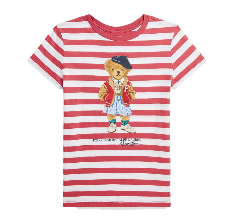 Polo Ralph Lauren Girl's Striped Polo Bear Cotton Jersey Tee Nantucket Red Stripe