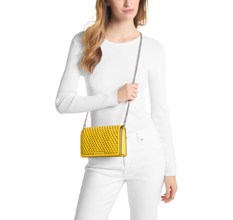 Michael Kors Women's Jet Set Medium Hand-Woven Leather Crossbody Bag Bright Dandelion