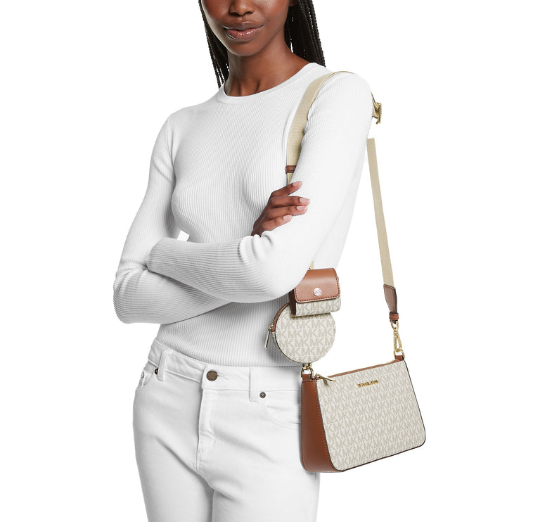 Michael Kors Women's Jet Set Logo Crossbody Bag with Case for Apple Airpods Pro Vanilla