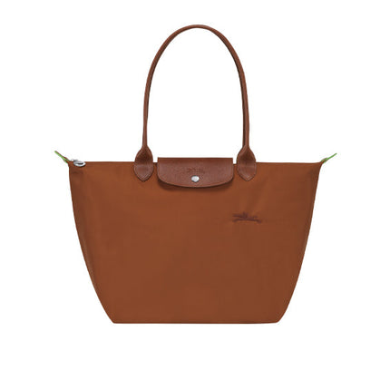 Longchamp Women's Le Pliage Green L Tote Bag Cognac Recycled Canvas