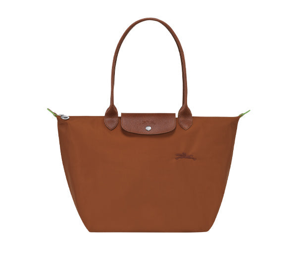 Longchamp Women's Le Pliage Green L Tote Bag Cognac Recycled Canvas