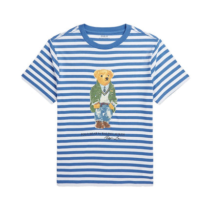 Polo Ralph Lauren Boy's Polo Bear Striped Cotton Jersey Tee New England Blue - Ready to Ship