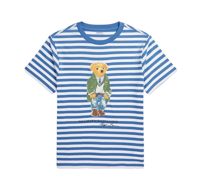 Polo Ralph Lauren Boy's Polo Bear Striped Cotton Jersey Tee New England Blue - Ready to Ship