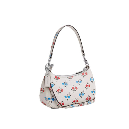 Coach Women's Teri Shoulder Bag With Floral Print Silver/Chalk Multi