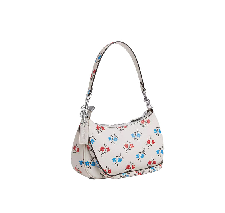 Coach Women's Teri Shoulder Bag With Floral Print Silver/Chalk Multi