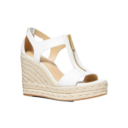 Michael Kors Women's Berkley Leather Wedge Sandal Optic White