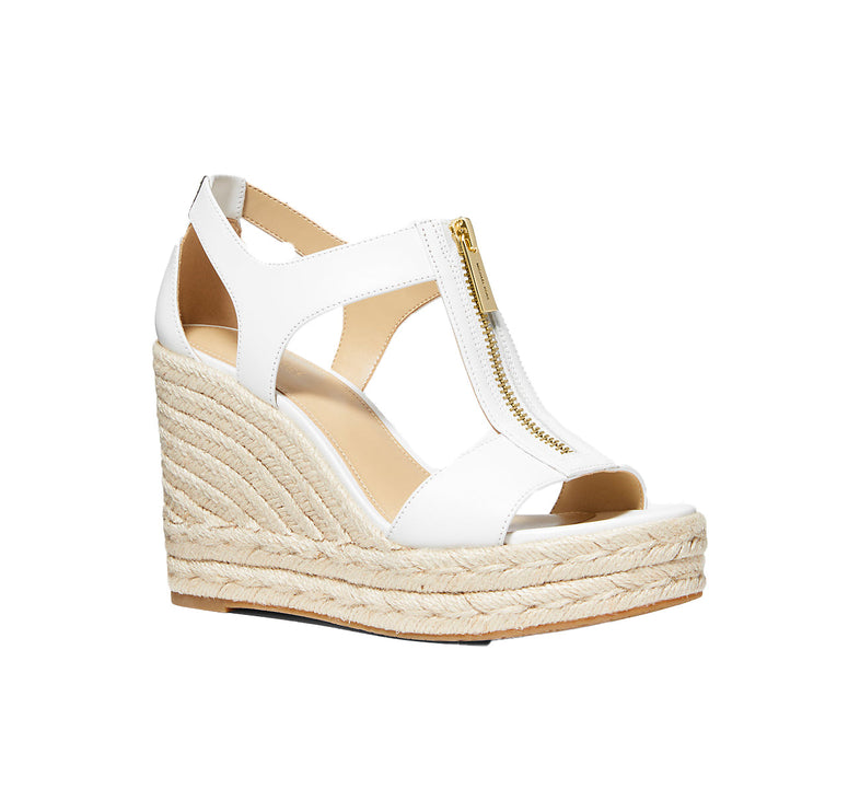 Michael Kors Women's Berkley Leather Wedge Sandal Optic White