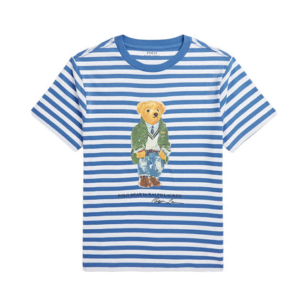 Polo Ralph Lauren Boy's Polo Bear Striped Cotton Jersey Tee New England Blue