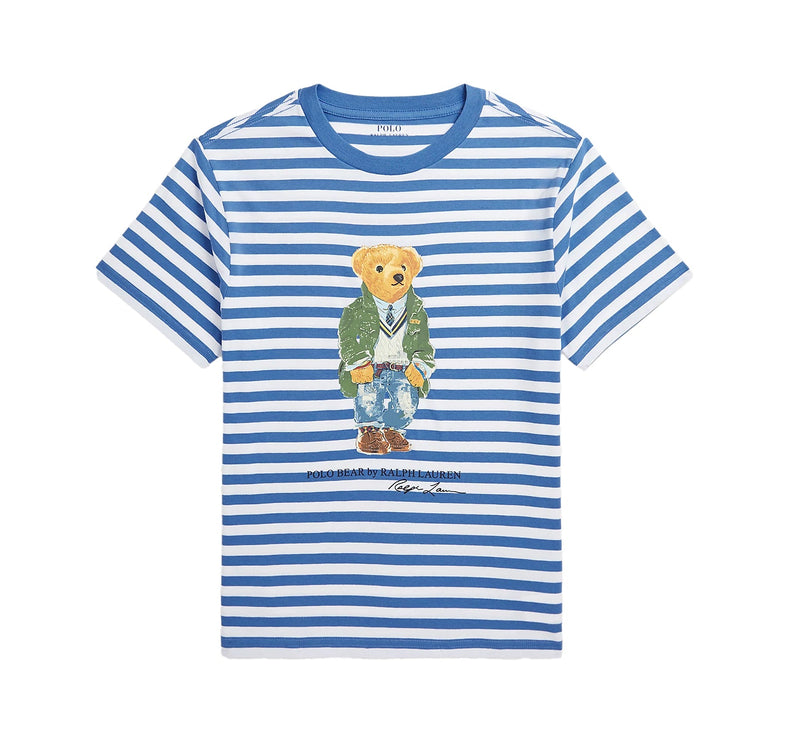 Polo Ralph Lauren Boy's Polo Bear Striped Cotton Jersey Tee New England Blue