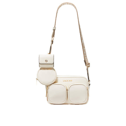 Michael Kors Women's Jet Set Medium Leather Crossbody Bag with Case for Apple Airpods Pro Cream/Gold