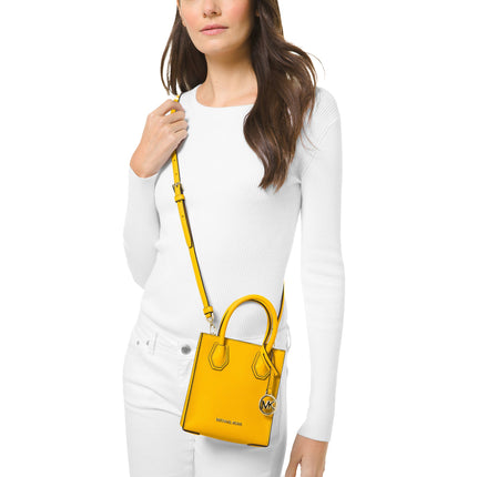 Michael Kors Women's Mercer Extra Small Pebbled Leather Crossbody Bag Jasmine Yellow