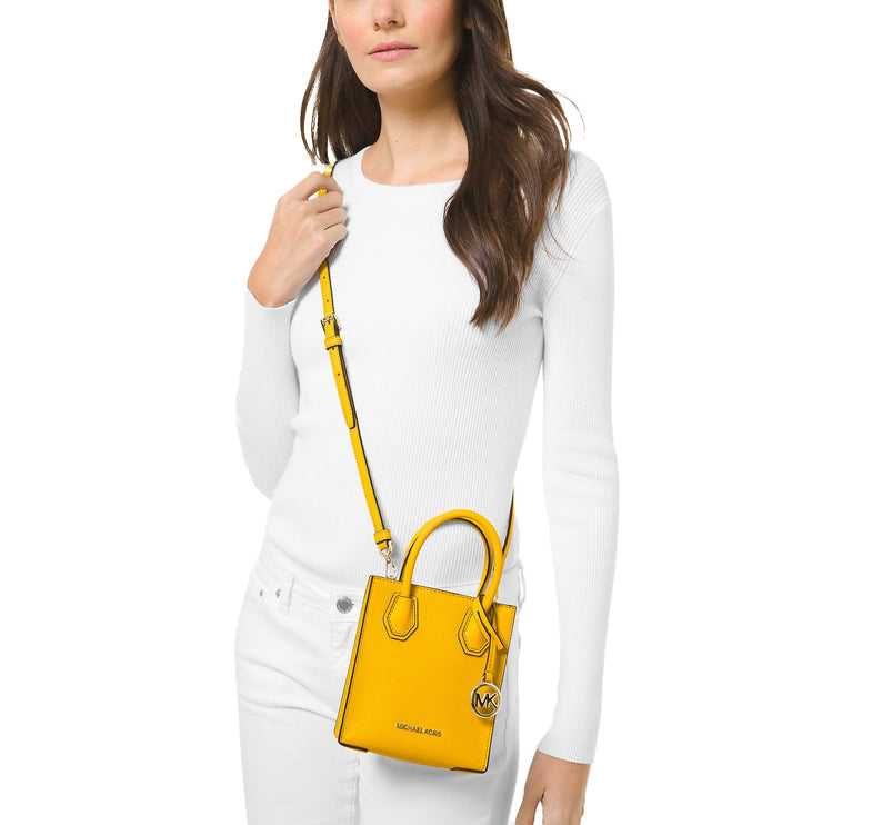 Michael Kors Women's Mercer Extra Small Pebbled Leather Crossbody Bag Jasmine Yellow