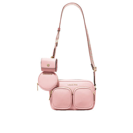 Michael Kors Women's Jet Set Medium Leather Crossbody Bag with Case for Apple Airpods Pro Powder Blush/Gold