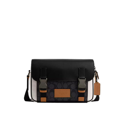 Coach Women's Track Crossbody In Colorblock Signature Canvas  Black Antique Nickel/Charcoal/Chalk/Light Saddle