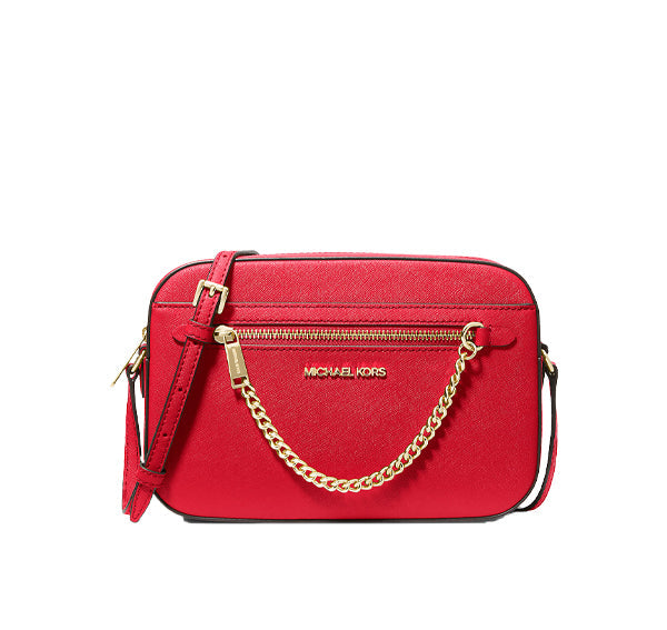 Michael Kors Women's Jet Set Large Saffiano Leather Crossbody Bag Bright Red