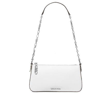 Michael Kors Women's Empire Medium Leather Chain Link Pochette Silver/Optic White