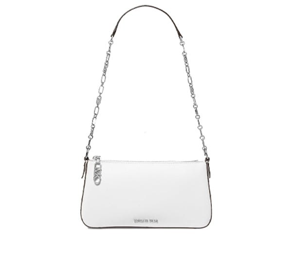 Michael Kors Women's Empire Medium Leather Chain Link Pochette Silver/Optic White