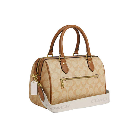 Coach Women's Rowan Satchel In Signature Canvas With Stripe Gold/Light Khaki/Chalk Lt Saddle